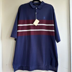 NWT Vintage Mens XL Polo Ralph Lauren Polo Mesh Shirt USA Made Striped Navy FLAW